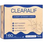 Laundry Detergent Sheets Up to 160 Loads, Fresh Linen - Great For Travel,Apartments, Dorms,CLEARALIF Laundry Detergent Strips Eco Friendly & Hypoallergenic - 80 Sheets