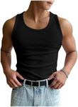 COZYEASE Men's Summer Tank Top Scoop Neck Workout Gym Muscle Tank T-Shirt Sleeveless Undershirt Pure Black L