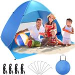 COVACURE Pop Up Tent 3-5 Persons, Extra Large 200x165x130cm UV Protection Pop Up Beach Tent with 4 Wind Ropes & 8 Nails, Portable & Easy Set Up Outdoor Tent - Shade for Baby, Adults, Kids & Pets