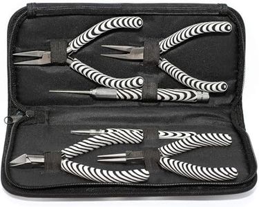 The Beadsmith Zebra Print Pliers – 6 Inch Tools, 6 Piece Kit: Chain Nose, Round Nose, Bent Chain Nose, Side Cutter, Tweezers & Reamer with Zippered Pouch – Tools Set for Jewelry Making