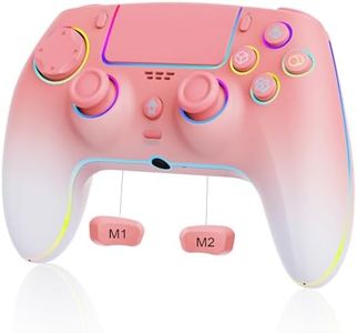 Wireless Pink White gradient Controller for PS5 Pro/PlayStation-5/PC/Mac/Steam Deck with Hall Effect joystick trigger/Back Paddles/Cool RGB/TURBO/headphone Jack - Built-in Speakers Support P-S5 Console Audio