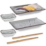 Hinomaru Collection Sakura Cherry Blossom Design 6 Piece Sushi Dinner Set Rectangular Sushi Plate Sauce Dish and Chopsticks Sushi Dinner Set for Two (Soshun Sakura)