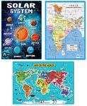 FunBlast 3 in 1 Jigsaw Puzzle for Kids - Solar System, Map of India and World Map Jigsaw Puzzles, Learning and Educational Puzzles for Children – 72 Pcs Puzzles - Multicolor