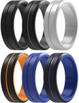 ThunderFit Silicone Wedding Rings for Men 2 Layers, Beveled Edge Rubber Engagement Bands 8.2mm Wide 2.5mm Thick - 1/2/3/4/5/6/7 Variety Multipack (Pack Q, Size 9.5-10 (19.8mm))