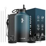 128 oz Water Bottle Insulated with Straw&3 Lids, Coolflask Gallon Water Jug Large Stainless Steel Metal Vacuum Wide Mouth for Sports, Gym or Office, BPA-Free Keep Cold 48H Hot 24H, Samurai Cyan