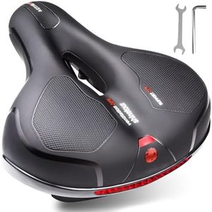 Comfort Bike Seat Cushion for Men Women with Dual Shock Absorbing Ball Replacement Memory Foam Padded Soft Bike Saddle Universal Fit for Road Bikes/Indoor/Mountain/Exercise Bikes with Reflec
