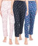 Real Basics Women's Cotton Printed Pyjama Pack of 3 (RB-W-PJ-S-P3-PAPRPRT_GLDLEF_2BERY)
