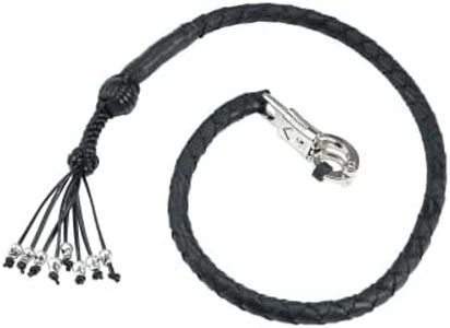 EXCELSIOR INTERNATIONAL 42" Motorcycle Get Back Whip Genuine Leather Biker Whip for Handlebar, Motorcycle Whip with Fringes and Skulls - Black