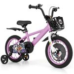 BABY JOY Kids Bike, 12 14 16 18 Inches Child Bike for 3-8 Years Old with Adjustable Height, Training Wheels, Storage Basket, Handbrake & Coaster Brake, Kids Bicycle for Girls Boys (14 Inches,Purple)