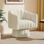 Accent Chair Mid Century 360 Degree Swivel Chair,Modern Lounge Sofa Round Barrel Chair with Wide Upholstered,Fluffy Velvet Fabric Chairs for Home Sofa Living Room/Bedroom/Waiting Room (Beige)