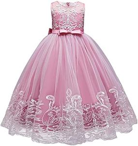 IBTOM CASTLE Flower Girl Pageant Embroidery Lace Tulle Dress for Kids Wedding Bridesmaid Birthday Party Formal Princess Gown, Bean Paste, 9-10 Years