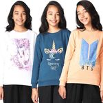 TotzTouch Girls Sweatshirt Winter wear Tshirt Full Sleeves Cotton Combo Pack of 3 (White Horse, BTS Peach, Blue Unicorn) Age 3 Years to 16 Years