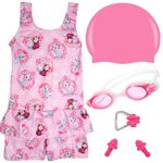 JMT Wear Swimming Kit for Girls | Swimming Costume, Goggles, Swim Cap, Nose Clip, Ear Plugs | Accessories for Swimming, Water Sports (Pink,7 Years-8 Years)