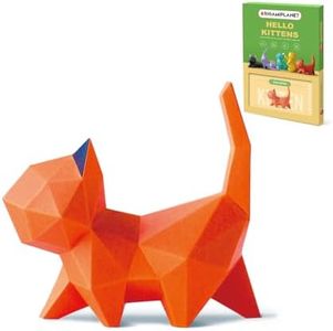 ORIGAMIPLANET 3D Origami Paper Craft Kit, Walk Kitten Cute DIY Pre-Cut Animal Papercraft Model for Beginners, Fun Handmade Home Decoration Gift for Adults & Kids-Orange