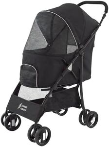Sunny Sonny Pet Stroller for S/M Dogs & Cats up to 15kg, Kid Stroller，Foldable Portable Travel Carrier with Swivel Wheels, Rain Cover, Large Storage Basket, Zipper Entry & Safety Design (Black)