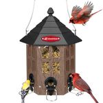 Kingsyard Wild Bird Feeder for Outdoor Hanging, Recycled Plastic Bird Feeders with 6 Ports & U-Shape Perch, Garden Yard Outside Decoration, 3.5 lbs Seed Capacity, Brown