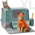 PetCove Stainless Steel Litter Box with Lid - XL High Sides Metal Cat Liter Box - Enclosed Cat Litter Box - 3 in 1 Extra Large Litter Box Stainless Steel for Indoor Cats - Green