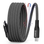 Magtame Magnetic USB C Cable, Coiled USB C to USB C Cable 60W(3A), 1M Retractable USB C Cord, Nylon Braided Type C Fast Charging Cable Compatible with iPhone 15,for Samsung,Pad,USB C Device, Black