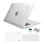 MOSISO Compatible with MacBook Air 15 inch Case 2023 2024 Release M3 A3114 M2 A2941, Sparkly Glitter Plastic Hard Shell&Keyboard Cover&Screen Protector&Webcam Cover&Type C Adapter 2 Pack, Transparent