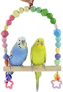 GUANLANT Wooden Bird Swing for Cockatiels Parrot Perch Hanging Toys Parakeets Birdcage Stands Cage Playground Play Gyms Accessories Colorful Bead Bell Climbing Toy for Lovebirds Conures Budgies