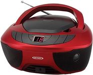 Jensen CD-475R Portable Sport Stereo Boombox CD Player with AM/FM Radio and Aux Line-in & Headphone Jack (Red)