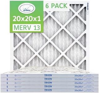 Trion MERV 13 Air Bear 20 x 20 x 1" High Efficiency High Dust Holding Capacity Pleated HVAC Filter with Durable Double Wall Frame Design, 6 Pack
