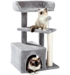 Made4Pets Cat Tree, Small Cat Tower for Indoor Cats with Cat Scratching Post & Stand from Natural Sisal / 2-Door Condo/Top Perch Bed/Spring Ball, Multi-Level Pet House for Kitten&Medium-Grey