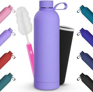 Geepen Thermal Insulated Bottle 25oz Stainless Steel Water Bottle with Brush + Portable Bag Sports Water Bottle Holder for Camping, School, Sports, Gym Violet