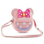 Circular Bowknot Shoulder Bag Handbag,Cute Mouse Ear Bow Crossbody Purse, PU Shoulder Handbag for Kids Girls Toddlers (Pink)