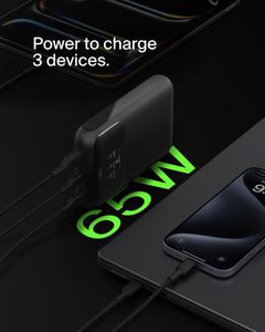 Belkin BoostCharge 20K 3-Port Power Bank – USB-C & USB-A Fast Charger, Black