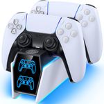 PS5 Controller Charger Compatible with PlayStation 5 Edge & Dual Controller, Tokluck PS5 Charging Dock with Charging Cable, PS5 Charger with LED Indicators, White