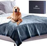 VICTORIA ORTON 100% Waterproof Blanket for Bed, Couch & Sofa - Large, Soft Pet Throw - 90"x 90" - Reversible, Washable - Leak Proof Bed Cover for Dogs, Pets & People (King/Queen Size - Blue,White)