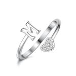 MILACOLATO 925 Sterling Silver Heart Initial Rings for Women Girls 18K Gold Plated Initial Heart Stackable Rings Adjustable Initial Rings for Teen Girls Cute Heart Alphabet Letter Rings