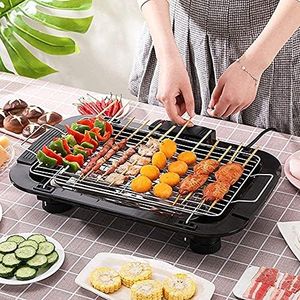 Shopping Mart Electric BBQ Grill 2000W, Barbeque Stove with Chrome Steel, Smokeless Electric Barbecue Grill, Easy to Use-Clean Indoor & Outdoor (1 pcs)(37 x 21 cm)(Black Color)