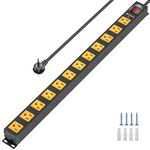 CRST Power Bar-12 Outlet Power Bars with Surge Protector 2100J,Long Heavy Duty Metal Power Strip,15A Circuit Breaker,Wide Spaced,6F Cord