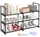 MOCINE 2024 Widened 3 Tier Shoe Rack, 86x30.5x56cm,Metal Shoe Rack, Shoe Shelf, Shoe Racks for Entryway，Shoe Racks for Closet，Space Saving Shoe Rack Organizer, Black