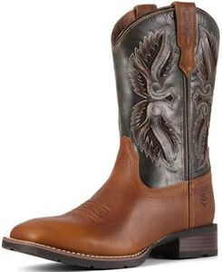 SUREWAY Cowboy Boots For Men - Mens Square Toe Embroidery Western Boot,Oil/Slip Resistant,Durable Classic Pull on 10 Inch Wellington Boots - Soft Toe Full Grain Leather Work Boots
