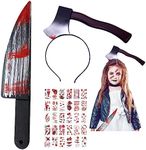 DASDSA Halloween Costumes Fake Knife with Fake Blood,Halloween Purge Weapon Prop and Fake Axe with Fake Blood Headband Add 30PCS Stickers