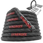 Synergee Battle Rope with Wall Anchor & Protective Sleeve. 1.5” Diameter and 30’ Long. Training Rope for Exercise, Core and Crossfit.