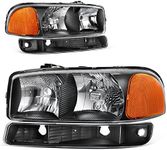 AUTOSAVER88 Headlights Assembly Compatible with 1999 2000 2001 2002 2003 2004 2005 2006 GMC Sierra 1500 2500/01-06 Sierra 3500 01-06 GMC Yukon XL Black Housing Amber Reflector Headlamp