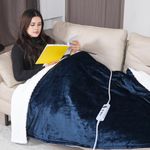 Qoosea Heated Blanket Electric Blanket Throw Twin 50 * 60 inch Soft Sherpa Flannel Heated Blanket Heating Blanket Wrap with 10 Heating Levels 9 Timer Settings Auto Shut Off for Home Office Room Blue