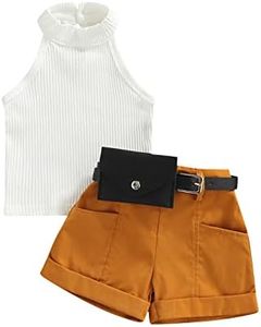 Toddler Girls Summer Outfits Sleeveless Rib Knit Halter Tops Shorts Bloomers Set Clothes (White, 9-12 Months)