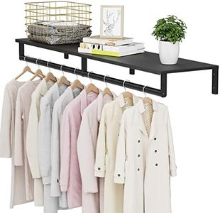 Audmore Wall Mounted Clothes Rack with Top Shelf, 46.5'' Industrial Clothing Rack Heavy Duty, Metal Shelf with Hanging Rod, Garment Rack Laundry Room Shelves, Space Saving