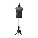 JLXJ Half Body Male Mannequin Torso, Black Height Adjustable Manikin with Wood Stand, for T- Shirt/Blouse/Underwear/Dress Clothing Display (Color : Without arms)