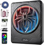 AINAVI 1200W Slim Active Car Subwoofer, 10" Under Seat Powered Sub for Car/Truck with Built-in RGB Rhythm Light, Amp, Includes Mounting Wire Kit, CX10
