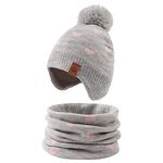 Zsedrut Kids Winter Knitted Hat Scarf Earflap Pompom Beanie Cap for Girls Boys Thick Warm Toddler Hats (Grey Hat+Scarf, 2-4Y)