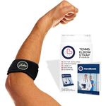 Tennis Elbow Support Strap with Doctor Handbook - Reliable Elbow Support for Men & Women - Adjustable Elbow Brace for Daily Wear, Gym, Sports, Rapid Pain Relief from Tendonitis (Black - Single)