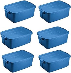 Rubbermaid Roughneck 3 Gallon Storage Totes, Pack of 6, Durable Stackable Storage Containers with Lids, Nestable Plastic Storage Bins for Accessories, Office Supplies, Tool Storage, Heritage Blue