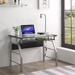 King's Brand Metal and Glass Top Home Office Computer Desk/Table, Silver Finish