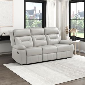 Lexicon Reclining Sofa for Living Room, Double Recliner RV Couch, Manual Wall Hugger Recliner, Home Theater Seating Leather Match Reclining Sofa with Pillow Top Armrests, 87''W Couch, Silver